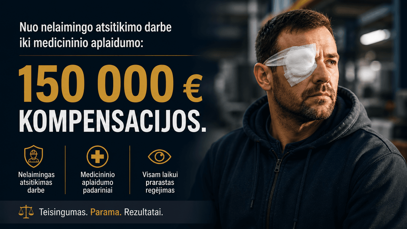 Nuo nelaimingo atsitikimo darbe iki medicininio aplaidumo: 150 000 eurų kompensacija po gyvenimą pakeitusios akies traumos